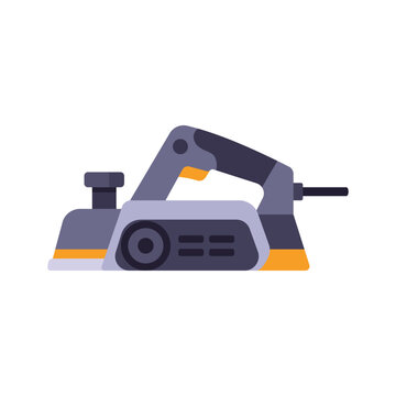 Electric planer icon with angled handle and base plate, flat illustration