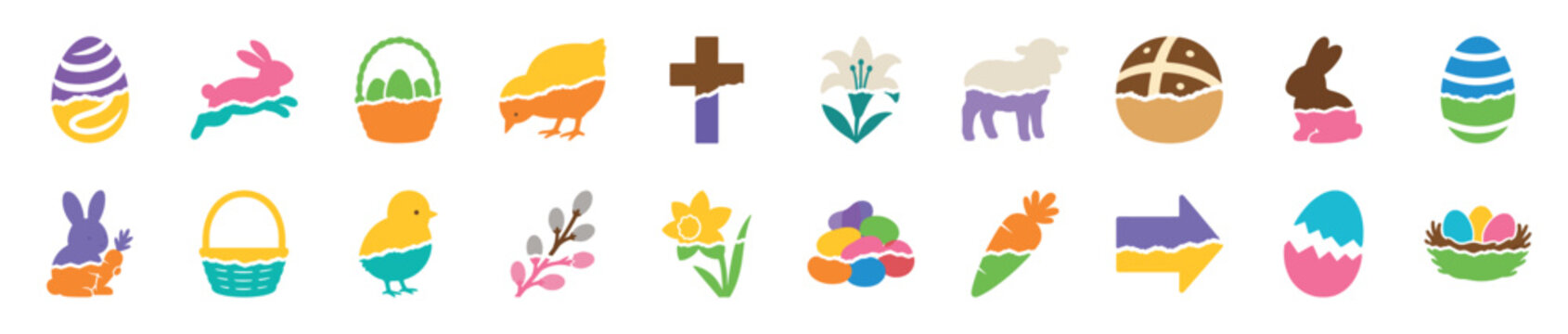 Collection of Ohio state map icons in a flat design style, featuring various graphic elements like solid fills, outlines, hearts, stars, and location pins