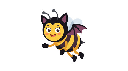 Fototapeta premium Cute Cartoon Bee with Bat Wings Flying