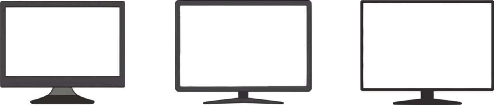 Computer Monitor Vector Icon Set Modern Desktop Screen Mockup Collection