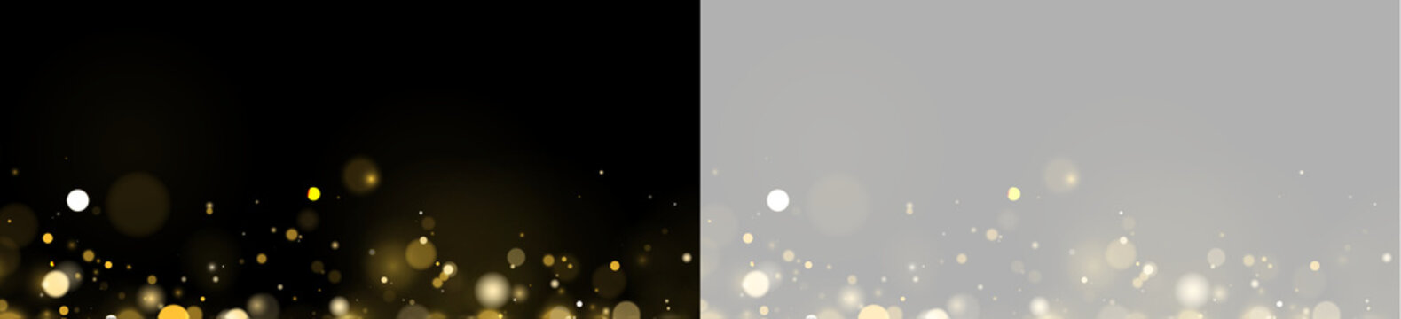 Gold bokeh lights appear scattered at the bottom of a dark background. They show various sizes with soft edges and glowing intensity. Ideal for festive, celebratory, or elegant visual.
