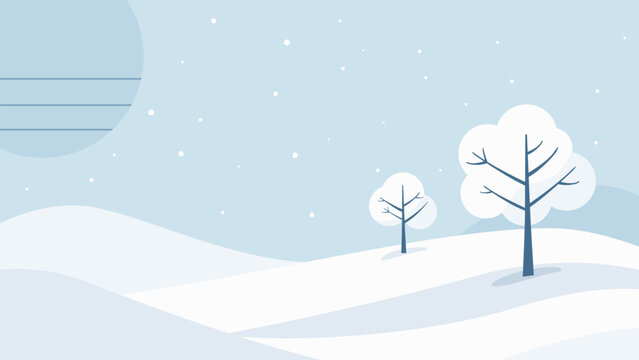 Winter landscape with trees and falling snow background