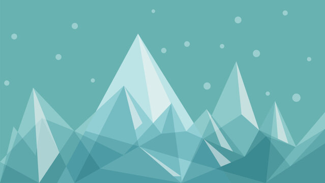 Abstract low poly mountains winter landscape with falling snow