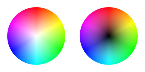 Color wheel gradient on white background. Two colorful circular gradients illustrating color spectrum and color theory © LvTRandom