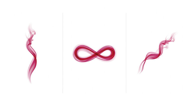 Three pink smoke wave shapes and infinity symbol on a white background
