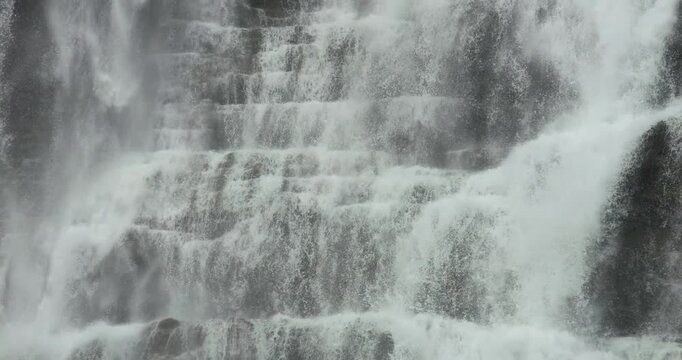 4K video in slow motion; close up of waterfall in western Norway
