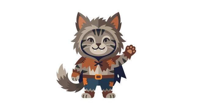 Cute Cartoon Cat Character Waving Hello