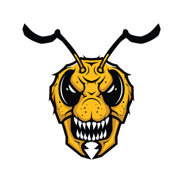 Angry Yellow Hornet Face Illustration.