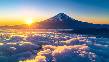 Obraz premium 富士山 初日の出 お正月 Generative AI
