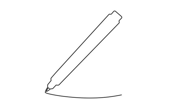 Marker drawing abstract one line animation writing pencil curved scribble shape movie, hand drawn continuous contour outline drawing 4k self-drawing video
