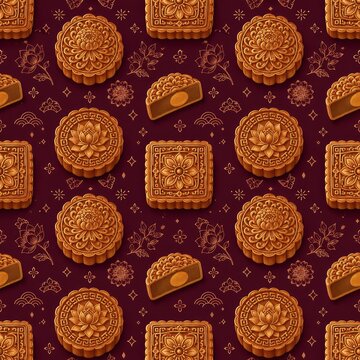 Elegant design featuring a seamless pattern of luxurious mooncakes for the celebration of the mid autumn festival