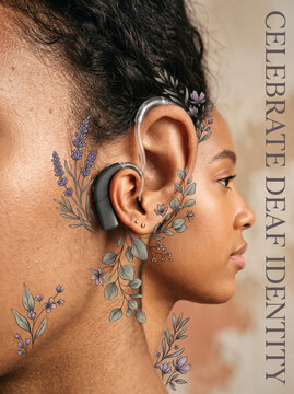 Close Up Profile Woman Wearing Cochlear Implant Hearing Device