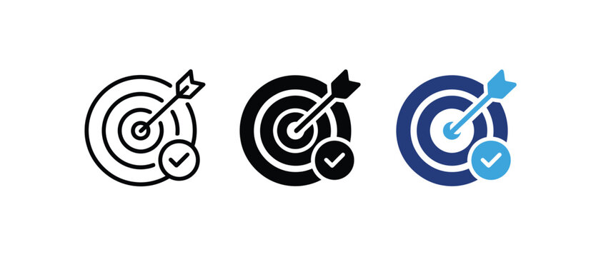 Target arrow with check mark vector icon set