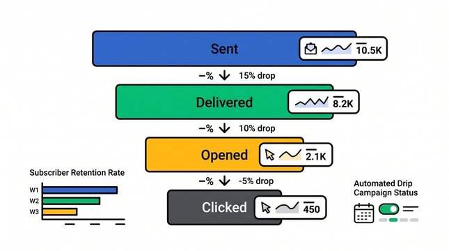 Email marketing conversion funnel diagram showing campaign metrics