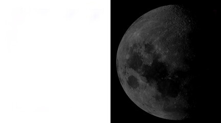 Realistic moon illustration on black background, detailed lunar surface with craters, celestial night sky astronomy graphic © Abul Kalam