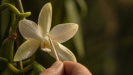 Obraz premium Close up view of a delicate white orchid flower, petals unfurling slowly, natural botanical beauty, perfect for wellness or floral themes
