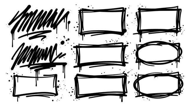 Grunge hand drawn frames, rough sketch borders, messy rectangular outlines and scribbles, distressed vector elements for creative presentation