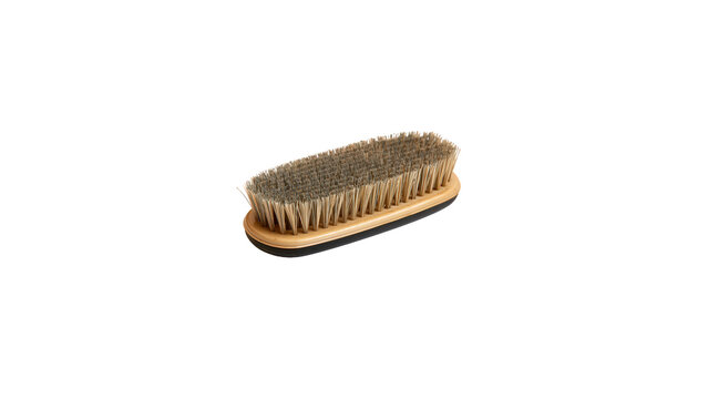 Oval clothes brush with wooden handle with handle designed removing on transparent background