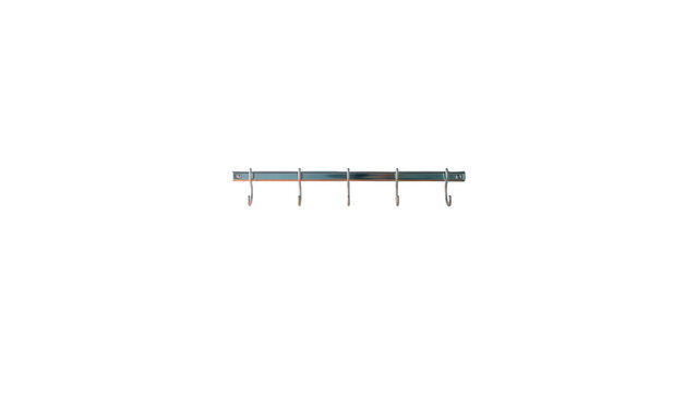 Metal coat rack with three hooks isolated with shiny metal organization on transparent background
