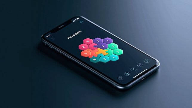 Colorful Hexagonal Puzzle Game Interface Displayed on a Modern Smartphone Screen