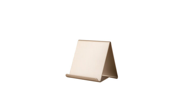 Gold metal tablet stand with isolated transparent colored metal on transparent background
