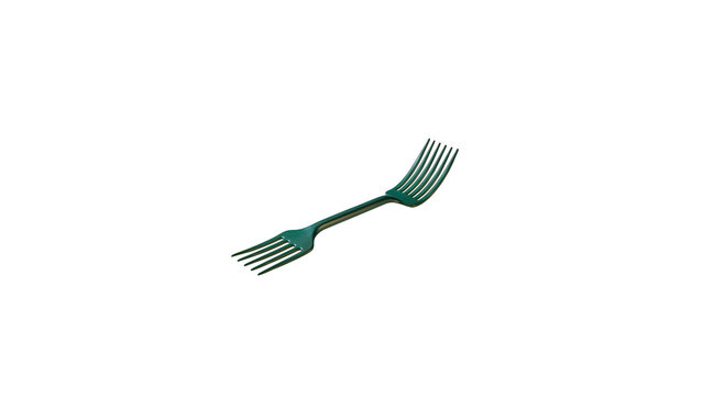 Double ended green plastic fork with ends isolated transparent fork on transparent background
