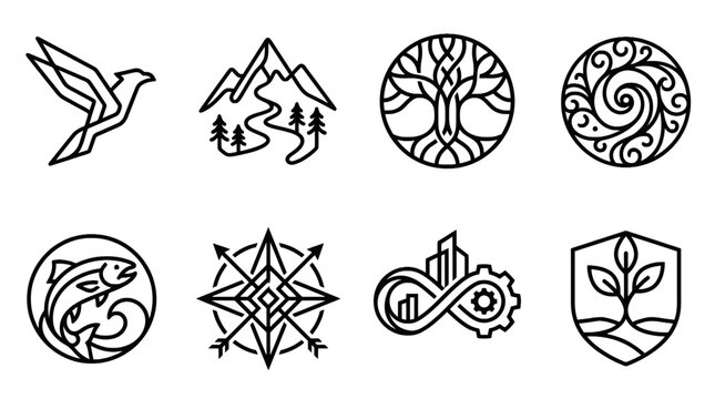 Minimalist Black and White Vector Logos - Nature and Abstract Icon Set