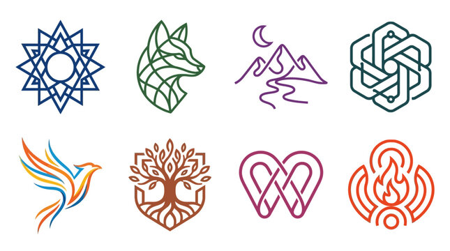 Abstract Line Art Logos Set - Minimalist Animal and Nature Vector Icons