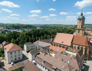 Naklejka premium view of the old town of Volkach in Franconia, Bavaria, Germany