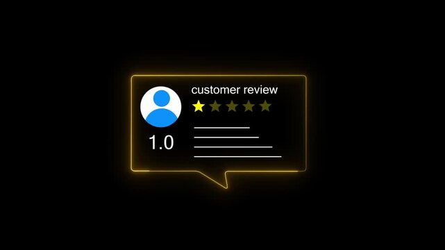 Glowing neon Rating 1 stars icon animation. animation customer review concept, character giving fore star feedback on neon rectangle. animated customer satisfaction rating