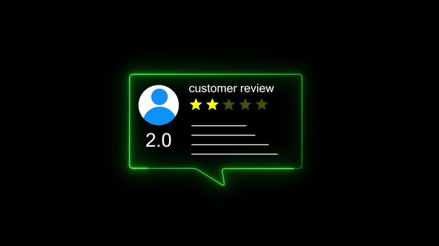 Glowing neon Rating 2 stars icon animation. animation customer review concept, character giving fore star feedback on neon rectangle. animated customer satisfaction rating