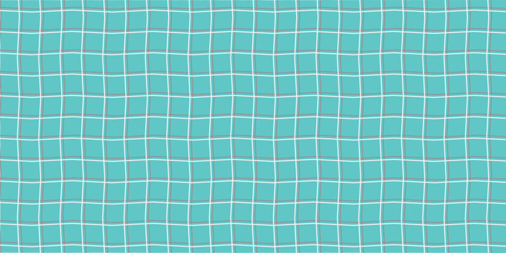 Hand-Drawn Turquoise Grid Pattern Background With Wavy Lines And Abstract Texture