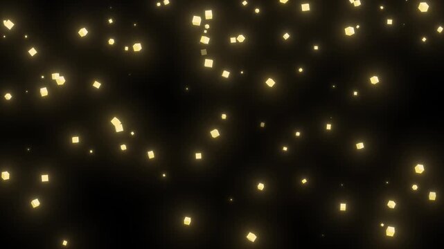 Festive Gold Sparkle star burst, shimmering starburst light with pulsing golden flaying box fields, luxury night sky glitter twinkle animation, glowing light trails,  on black screen background, 4k