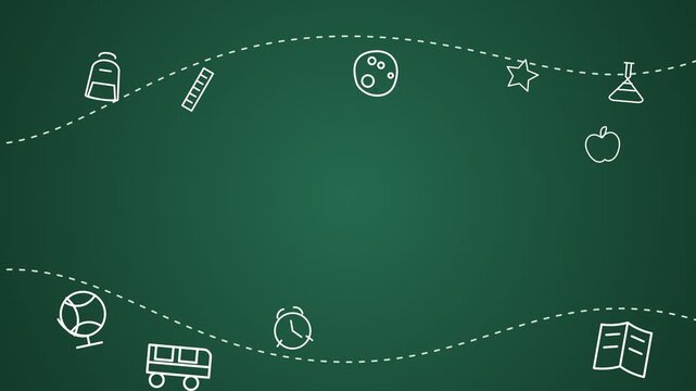 Back to School Chalkboard Background with Animated Educational Icons