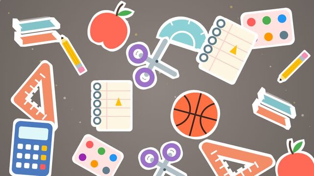 Seamless Pattern of Colorful School Supplies and Stationery Icons