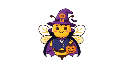 Fototapeta premium Cute Bee in Halloween Costume Holding Candy Bucket