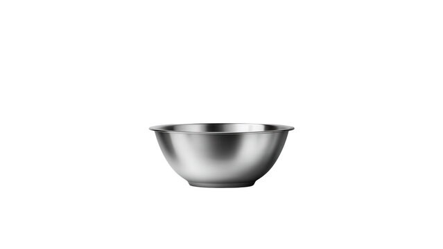 Empty stainless steel mixing bowl with isolated against transparent on transparent background