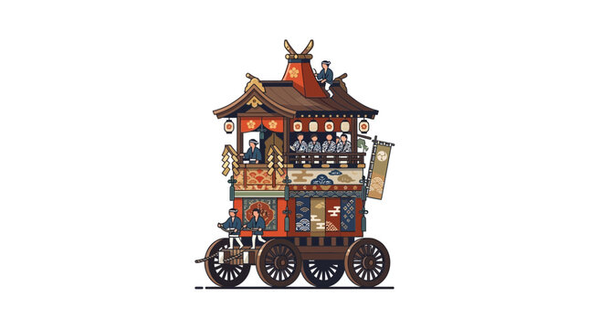 Detailed traditional Japanese festival cart on wheels