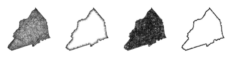 Fototapeta premium Sketch monochrome Transylvania, North Carolina outline map design set