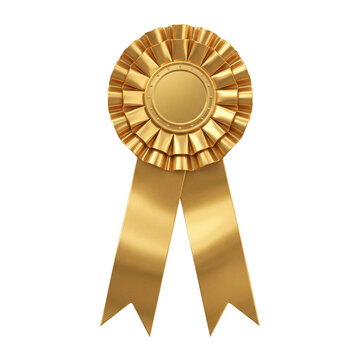 Gold award ribbon rosette isolated on gray background