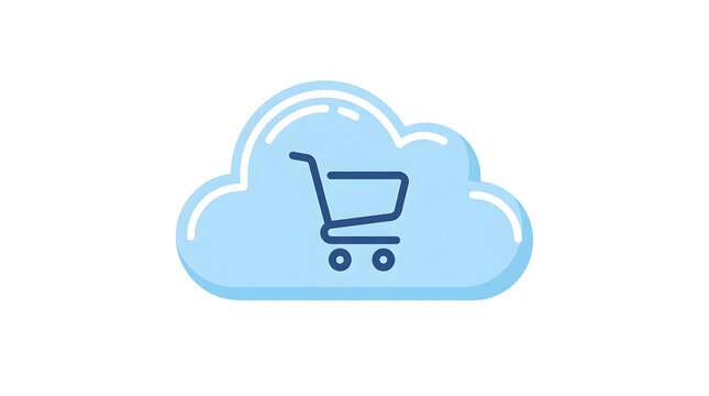Blue cloud icon with a shopping cart symbol representing online e-commerce services