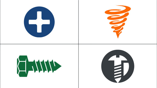 Set of screw and bolt icons - industrial hardware design elements