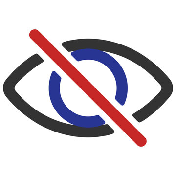 Eye icon with slash for privacy and hidden visibility concept, minimalist flat vector for UI UX design