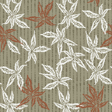 fall leaves autumn foliage khaki green rust plant seamless pattern orange maple oak leaf dry branch forest nature seasonal flora warm earth tone botanical foliage illustration