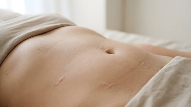 Healed Abdominal Laparoscopic Surgery Scars After Minimally Invasive Procedure and Postoperative Recovery
