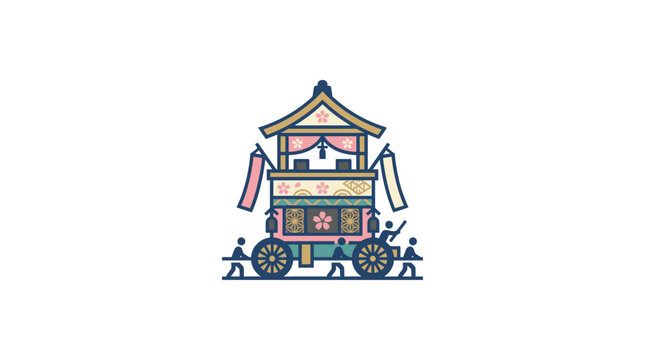 Mini Japanese festival float dashi icon with people.