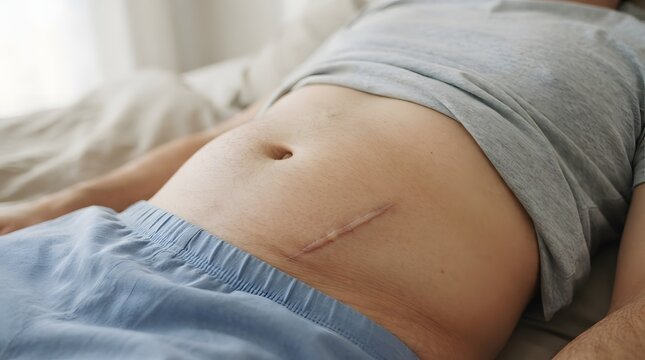 Close-Up of Healed Appendectomy Scar on Lower Abdomen After Appendix Removal Surgery