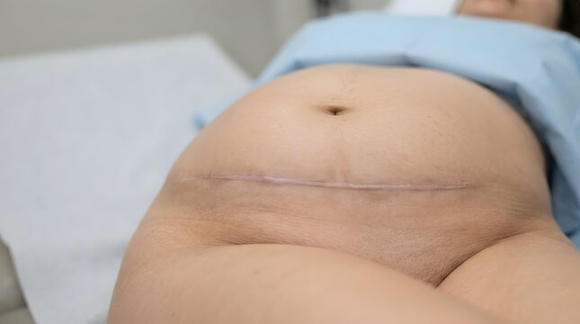 Healed C-Section Scar on Lower Abdomen with Neutral Clinical Framing, Postpartum Recovery Concept
