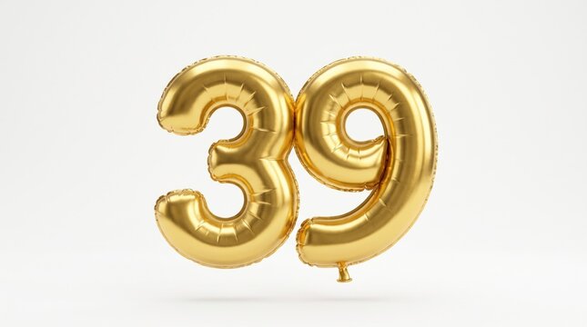 Golden 39 number balloon isolated on white background