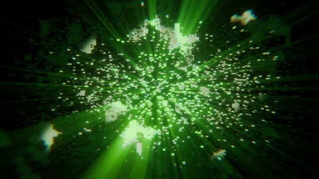 3d motion graphic transition animating from glowing green neon 420 text into cannabis leaf shape through particle dispersion effect for weed culture animation